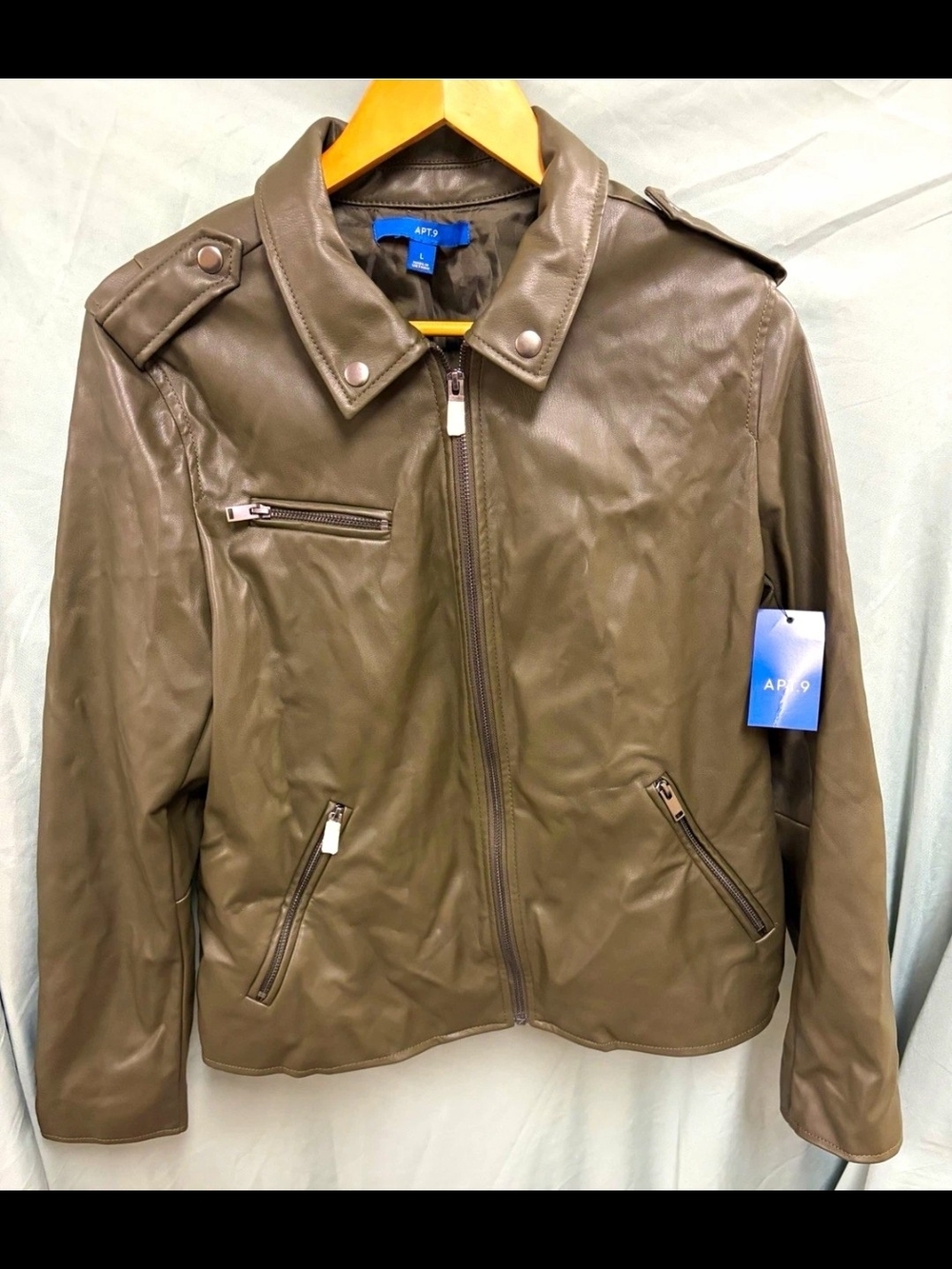 Apt. 9 Olive Green Faux Leather Bomber Jacket